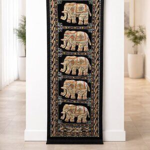 Large vintage hand embroidered Kalaga Burmese beaded needlepoint tapestry art